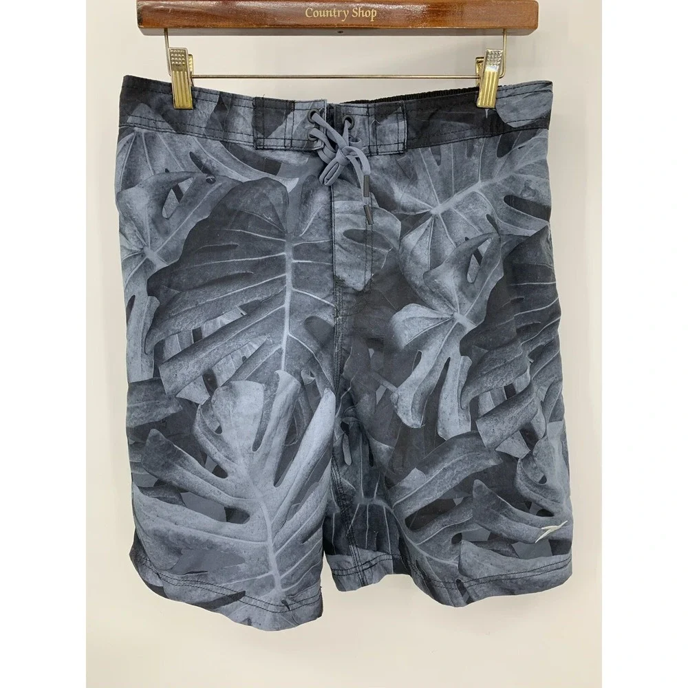 Speedo Men's Swimwear Gray Size Medium Kalo Palm Leaves Swim Trunks